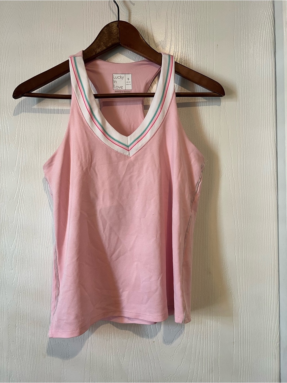 Lucky in Love  Light Pink Preppy Golf Racerback Tennis Tank Top Women Size Small